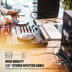 HOSONGIN 1/4" Splitter Cable, TRS to Dual 1/4" TRS Stereo Y Adapter, Gold-Plated Connectors, High-Fidelity Sound, Durable Aluminum Alloy Shell for Studio, DJ, Headphones, Live Sound Systems - 1.6Ft