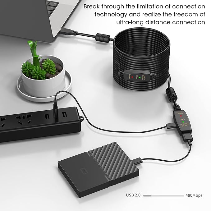 LDKCOK 30FT Active USB Extension Cable 2.0 Male to Female with A Extension chipset Signal Booster - Active Extension/Repeate