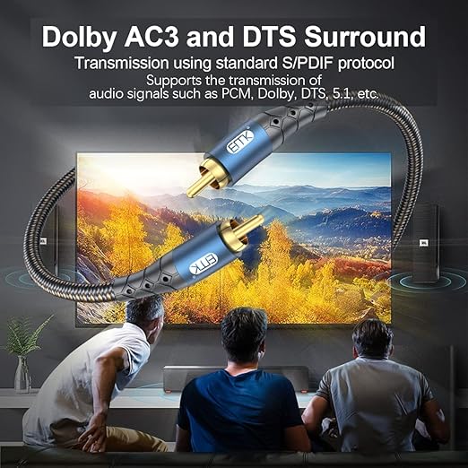 EMK Subwoofer Cable RCA to RCA Audio Cable 24K Gold-Plated Nylon Braided Double Shielded Digital Analogue Supports Amplifiers,Home Theater,Hi-Fi Systems,Subwoofer(3.3ft/1m)