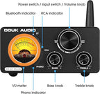 Douk Audio 2 Channel TPA3255 Bluetooth Amplifier 300W x2, Turntable Phono Amp with VU Meter, Treble Bass Control for MM Record Players, Home Theater Speakers (ST-01 Plus)