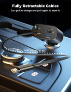 【Upgraded】 SUPERONE Retractable Car Charger 4 in 1, Fast Car Phone Charger with Cord 2.6ft, USB C and Apple Car Charger Adapter, Compatible with iPhone 16 15/15 Pro Max/14/13/12/11, Galaxy, Pixel