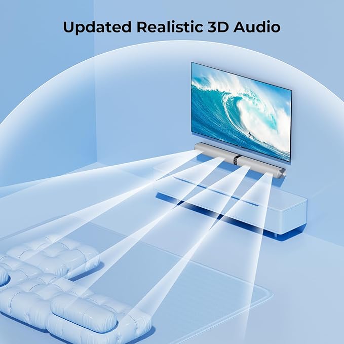 Sound Bar for Smart TV, 80W Soundbar with Bluetooth/ARC/Opt/AUX Connect, Auto Volume Boost, 3 Equalizer Modes, 2 in 1 Detachable Soundbar for TV/PC/Gaming/Projectors