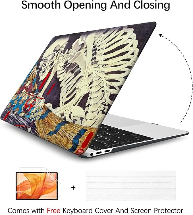 Berkin Arts Compatible with MacBook Pro 13 inch Cover, 2022, 2021, 2020-2018 Release A1708 with Keyboard Cover & Screen Protector Feudal Japan Art (The Skeleton Specter by Kuniyoshi)