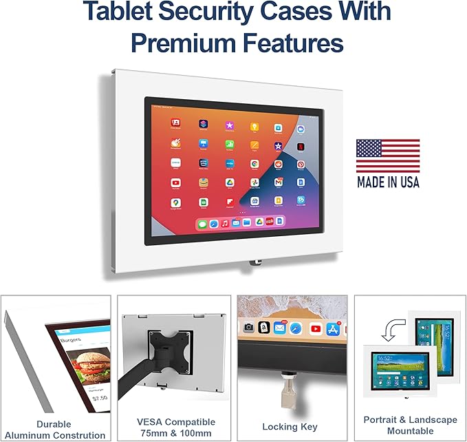 TABcare Locking Security Metal Case for Apple iPad 5/6, iPad Pro 9.7", iPad Air 1/2 9.7" Tablet (White)