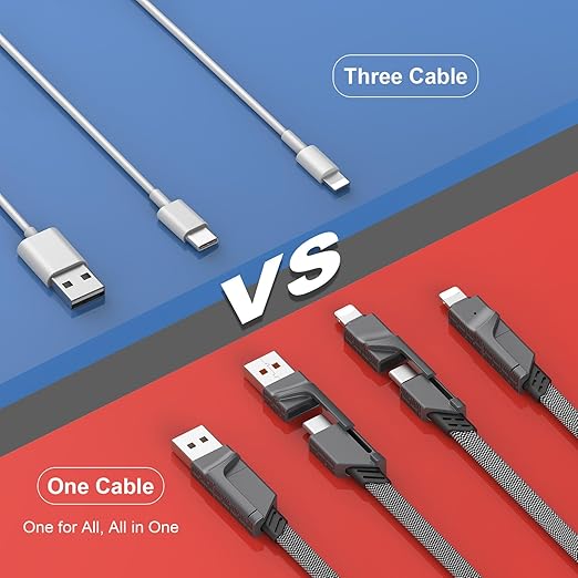 2Pack 6FT 4 in 1 USB C Cable for Lightning, 60W Fast Charging, Flat Braided, Dual Type C Cord, Multi Charger for iPhone 16 15 14 13 Pro Max/15 Plus/15 Pro/Samsung Galaxy S24 S23/iPad/MacBook