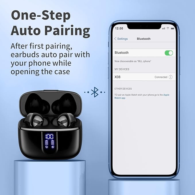 TAGRY Bluetooth Headphones True Wireless Earbuds 60H Playback LED Power Display Earphones with Wireless Charging Case IPX5 Waterproof in-Ear Ear buds with Mic for TV Smart Phone Laptop Computer Sports