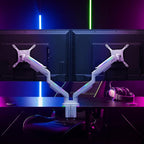 AVLT RGB Lights Dual 17”-43” Gaming Monitor Arm Desk Mount, Fits Two Flat/Curved/Ultrawide Screen up to 44lbs(20kg), Height Swivel Tilt Adjustable Stand – White