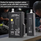Dual-Function Coaxial & RJ45 Network Cable Tester with 2-Pack BNC Male to F Female Adapters, CAT5/CAT6/Coax Continuity Checker (Battery Not Included)