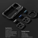 NEEWER 16 Pro Cage, Quick Release Video Rig Phone Stabilizer Compatible with iPhone 16 Pro with Adapters of 67mm Filter, 17mm Lens & T Mount Lens, Full Camera Control Access, PA073