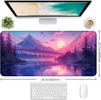 Sunset Mountain Scenic XXL Extended Mouse Pad, Fuji Mountain Large Laptop Pad, Waterproof, Non Slip, Game Office Sewn Table Pad 35.4 x 15.7 x 0.12 Inches