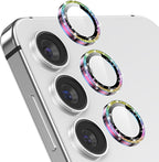 YWXTW Camera Lens Protector for Samsung Galaxy S24 / S23 / S23 Plus, [NOT for S24 Plus] 9H Tempered Glass Metal Individual Ring Camera Screen Protector for S24 Accessories (Colored Glitter)