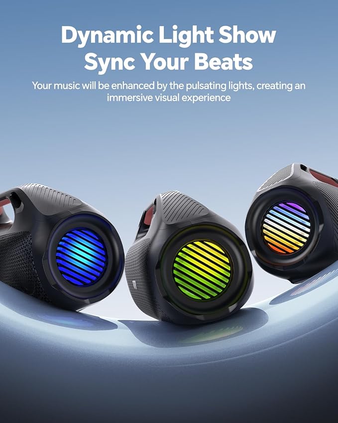 100W Bluetooth Speaker, Outdoor Wireless Boombox with Powerful Bass, RGB Lights, IPX7 Waterproof|30H Playtime|USB-C|TWS|AUX, Portable for Party, Camping, Pool, Beach, Backyard-Black