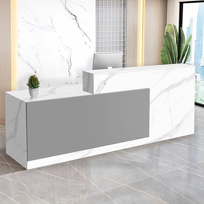 Reception Desk with Counter Modern Checkout Counter with Lockable Drawer Keyboard Tray Receptionist Desk for Office Salon Reception Table G Left 79inch/200cm