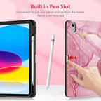 DTTO for iPad 11th (A16)/ 10th Generation Case with Keyboard (2025/2022), 7 Colors Backlit Wireless Detachable Keyboard Leather Folio Cover with Pencil Holder & Pocket, Red Marble