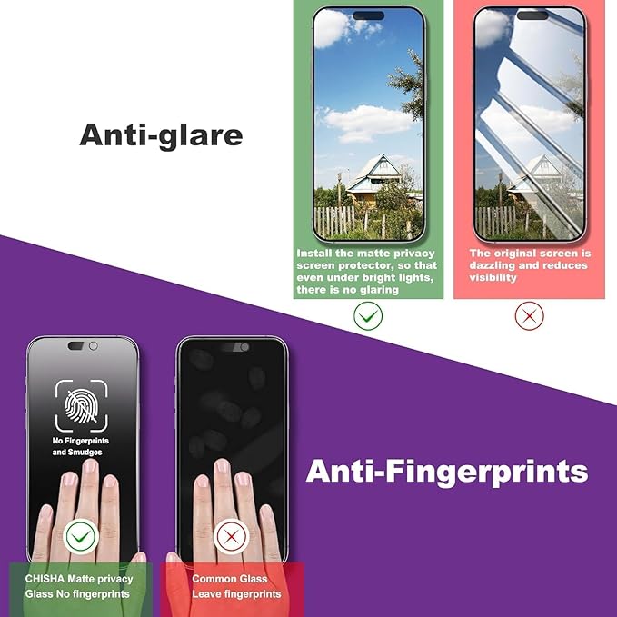 Matte Privacy Screen Protector for iPhone Air 6.5-Inch, Auto Dust Removal, 9H Anti-Spy Tempered Glass Film, Full Cover, Anti-Fingerprint, Easy Installation, 2 Pack
