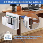 LUKETURE Laptop Holder, Steel Desk Side Storage, No Drill Standing Desk Accessories, Clamp on Laptop Mount with Pen Holder, Fits Flat Edge Tables 0.3" to 2.8" (White, L(2 Tier))