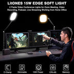 2 Packs Video Conference Light for Computer, 15W LitONES Desk Light for Zoom Calls Meeting with C-Clamp & Metal Swing Arm, Podcast Lighting Kit with Remote, Memory & Timing CRI＞95