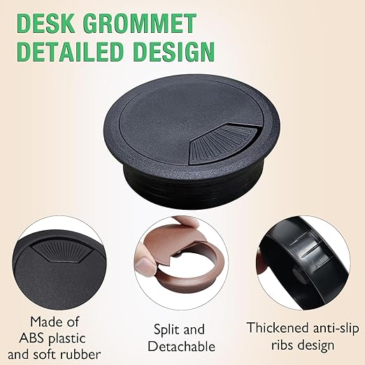5 Pcs Desk Grommet 2-3/8" / 60 mm, Desk Cord Hole Cover, Cable Grommet ABS Plastic, Desk Hole Grommet for Home & Office Pc, Detachable Adjustable Cable Cord Organizer-Silvery