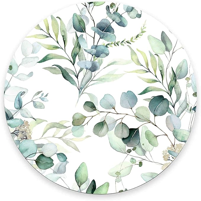 Mouse Pad, Cute Mousepad with Design, Round Grass Leaves Mat, Small Non-Slip Rubber Gaming Pads, Office Home Personalized Pad