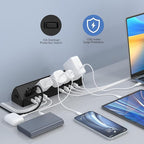 45W Fast Charging Station,Desk Clamp Power Strip,4 PD USB-C Ports,5 AC Outlets,Surge Protector Power Strip, 14AWG Heavy Duty Cord, Fits 1.9" Tabletop Edge (Black, 20 FT Cable)
