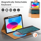 DTTO for iPad 11th (A16,2025)/ 10th Generation (10.9",2022) Case with Keyboard, 7 Colors Backlit Wireless Detachable Keyboard Premium Leather Folio Cover with Pencil Holder & Pocket, Black