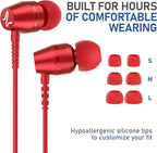LUDOS OMNITONE Wired Earbuds in-Ear Headphones, 5 Years Warranty, Earphones with Microphone, 3.5 mm Jack Corded Ear Buds, Videoconference for iPhone, Samsung, Laptop, Kids, School Students - Red