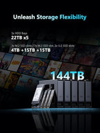 MINISFORUM N5 Pro 5-Bay Desktop AI NAS, AMD Ryzen AI 9 HX PRO 370(12C/24T) CPU, 16GB DDR5, 128G SSD, 1x10GbE, 1x5GbE, 2xUSB4, 8K HDMI, OCuLink, 1xM.2+2xU.2/M.2 Slot, Network Attached Storage(Diskless)