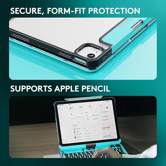 KITONE Transparent Case with Wireless Keyboard only for 2024 iPad Pro 11-in.(M4), 7 Colors Backlight, Trackpad, 360°Rotating Stand for iPad Pro 11(5th Gen), Tech Style