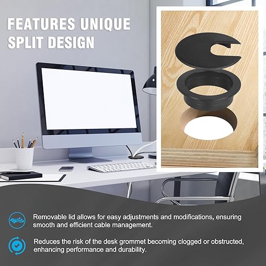 2" Black Desk Grommet with Bi-Metal Hole Saw, JTemgle Plastic Cable Hole Cover Computer Table Cord Wire Organizer Caps, Desktop Cord Management for Home Office TV Stands Tabletops, 13 Pieces