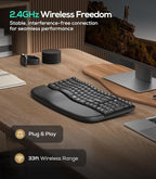 Nulea RT08 Wave Keys Wireless Ergonomic Keyboard with Cushioned Palm Rest, 2.4GHz Ergo Cordless USB Computer Keyboard, Comfortable Natural Typing, for Laptop, Mac, Windows Black