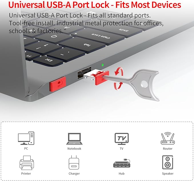 100PCS USB Metal Port Lock Blocker with 10 Keys - Secure USB-A Port Protector for PC/Laptop, Anti-Theft Data Security Lock, Dust & Moisture Proof Cover, Removable Type-A Connector Red