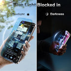 Fotbor [3+3 Pack for iPhone 15 Pro Max Screen Protector, Anti-Blue Light, [Eye Protection] 9H+ Tempered Glass with Camera Lens Protector Anti-Glare