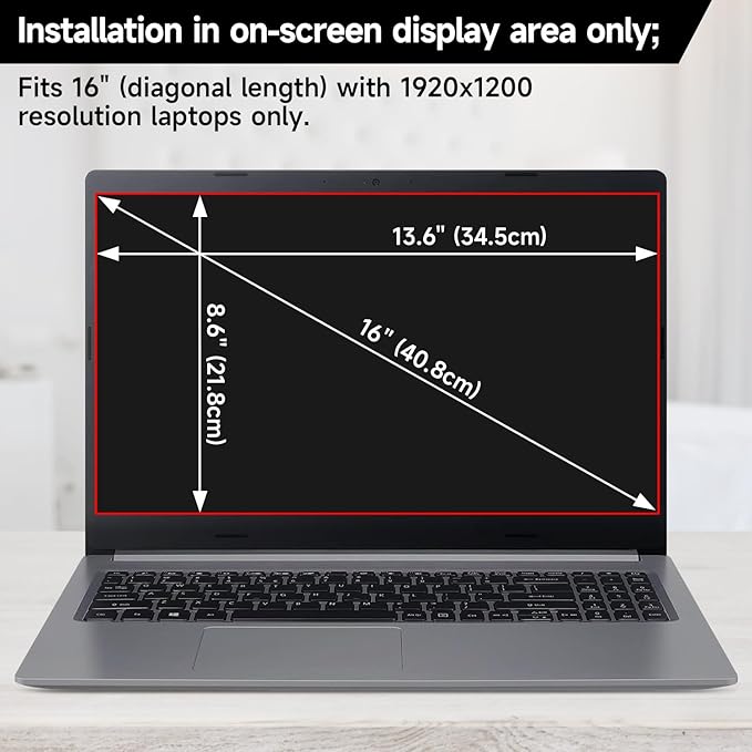 16 Inch 16:10 Laptop Privacy Screen Filter, Anti Blue Light Glare & Anti Scratch Computer Privacy Shield for 16" with 1920x1200 Aspect Ratio Laptop