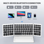 Foldable Bluetooth Keyboard, Portable Full Size Folding Keyboard with Large Touchpad, Numeric Keypad, PU Leather, Wireless TravelKeyboard for Windows iOS Android Mac(Black-White)