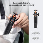 K&F Concept Selfie Stick Tripod, 360 Degree Rotation Mini Phone Stand with Ball Head and Cold Shoe Mount, Cellphone Holder with Wireless Remote for Smartphone Black