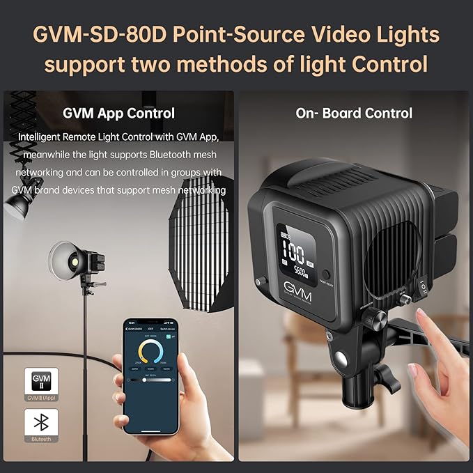 GVM Great Video Maker GVM 80W Bi-Color COB Video Light Kit, 2700K~7500K Continuous Lighting for Photography with Bowens Mount Softbox&Stand, 8 Effects Support AC Adapter & NP Battery