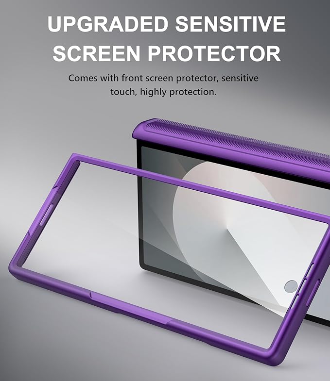 for Samsung Galaxy Z Fold 6 Case with Card Holder & Belt Clip & Slide Lens Cover, Built-in Hinge Protection & Screen Protector, Durable Wallet Phone Cover Case for Z Fold 6 5G 2024, Dark Purple