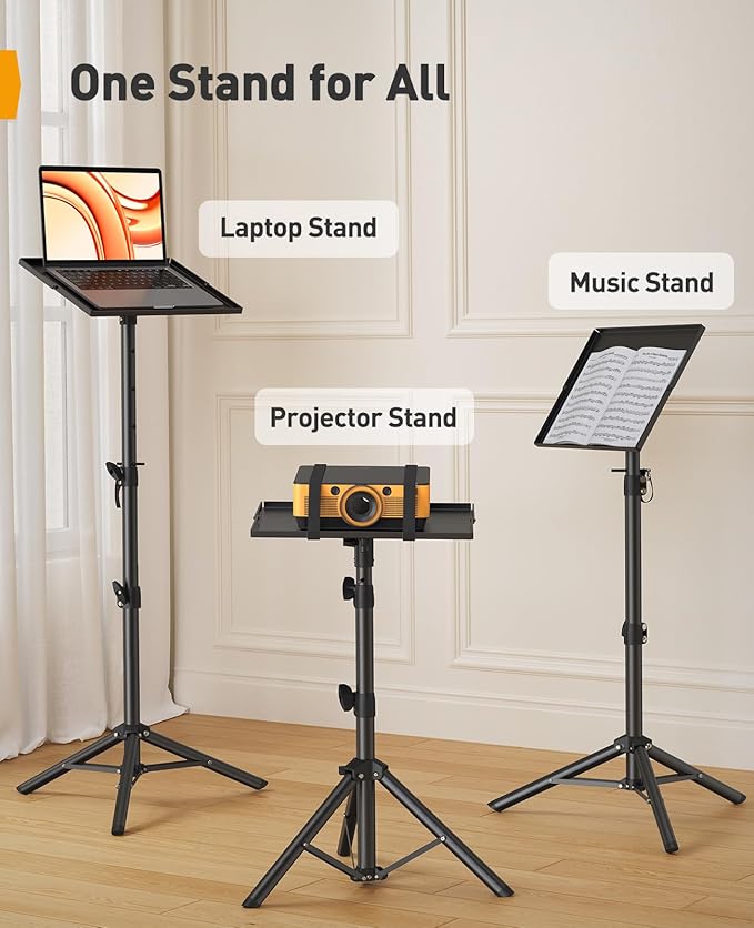 Perlegear Projector Stand Tripod, 21" to 45" Height Adjustable Laptop Stand, Portable Tall Projector Stand 90°Tilt with Spikes for Outdoor Movies, Camping, Office, Home, Stage, or Studio, DJ Rack