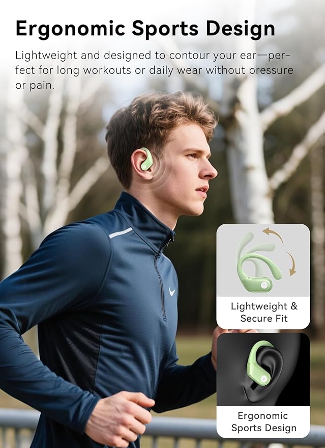 Wireless Earbuds, ANC Noise Cancelling Sport Ear Buds with Multifunctional Touch Screen, Bluetooth 5.4 Headphones, Bass Stereo Sound, 5 EQ Over The Ear Earbuds for Sports/Workout/Gym-Green