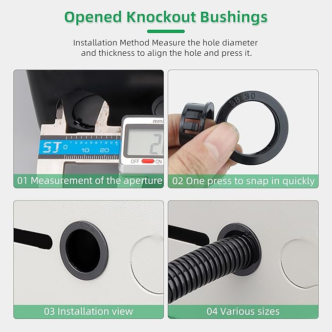 1 Inch (25mm) Black Snap-in Knockout Insulating Bushing Grommets, Plastic Cable Hole Grommets for Wiring, Round Nylon Snap in Locking Electrical Wire Cord Hose & Tubing Protector, 20pcs