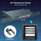 YuanLey 16 Port Gigabit PoE Switch with 2 Gigabit Uplink, 16 PoE+ Port 1000Mbps, 250W 802.3af/at, Metal Desktop/Rackmount, Unmanaged Plug and Play Network Switch