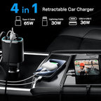 iPhone Car Charger, 4 in 1 Retractable Fast Car Phone Charger Adapter 131W, Retractable Cables (31.5 inch) & 2 USB Ports for iPhone 16/15/14/13/12/11 Pro/Samsung