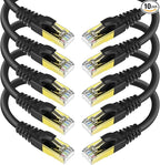 KASIMO CAT 8 Ethernet Cable 5 Feet, 10 Pack Black Shielded SFTP Internet Network Patch Cord, Heavy Duty High Speed LAN Cables w Gold Plated RJ45 Connector Professional for Router, Modem, Gaming