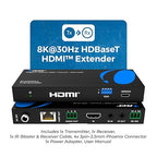 OREI 4K @ 120Hz HDMI Over Ethernet Extender Balun - HDBaseT UltraHD 8K@30hz CAT6/7 Cable with HDR, CEC & IR Control, RS-232 Up to 400 Ft Power Over Cable Audio Out (BK-EXB400R-K)