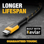 DEWALT Heavy Duty USB to USB C Cable, Jobsite Type C Cable, High Speed USBA to Type-C, Fast Charge USBC Fast Charging Cord for iPhone 16/15 Pro Max, MacBook, iPad, Samsung Galaxy, 10ft (USB2.0, Black)