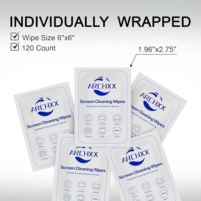 Screen Wipes for Electronics, 240 Count 6"x6" Pre-Moistened Screen Cleaner for Screens, Computer,Laptop,Tablet,Phone,Monitor,Car Screen Cleaner, Lens Wipes Individually Wrapped