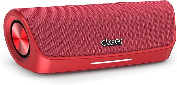 Cleer Scene Wireless Bluetooth Speaker, Stereo Wireless Pairing, Waterproof IPX7, 12Hrs Play time, Deep Bass, Built-in Mic, Powerful Portable Speakers, for Outdoor & Party, Home,Red