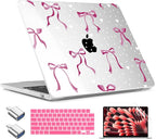 TWOLSKOO Compatible with M4 MacBook Air 15 inch Case 2025-2023 Released Model M4 A3241 M3 A3114 M2 A2941, Plastic Hard Shell & Screen Protector & Keyboard Cover & Type C Adapter, Pink Bows