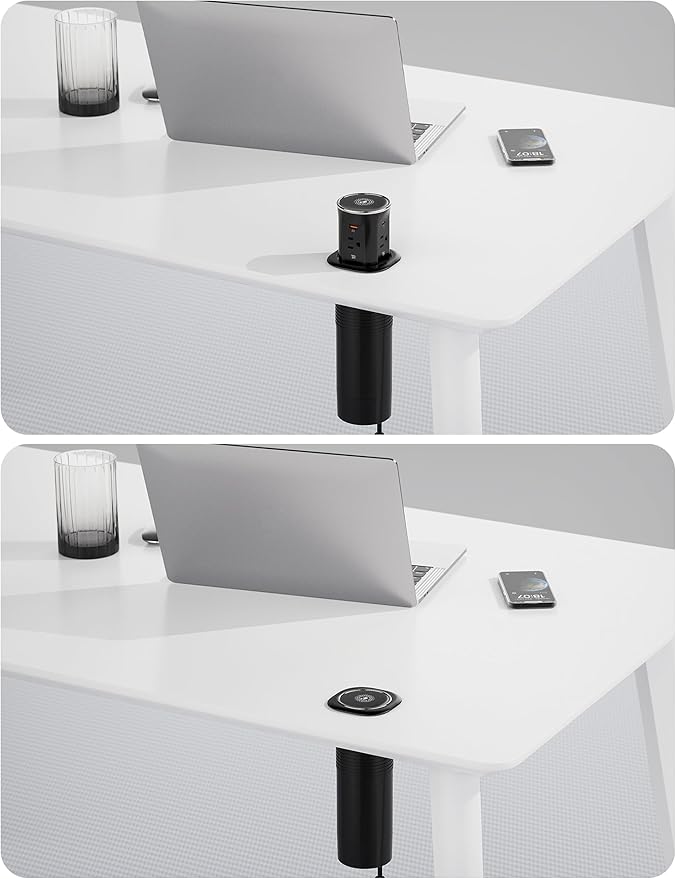 Jgstkcity Pop Up Countertop Outlet with 15W Wireless Charger,20W USB C Ports,Flush Mount Tamper Resistant,Recessed Grommet Receptacle,4 USB 4 Outlets,15A,1875W,ETL Listed,3.15in Hole,Black