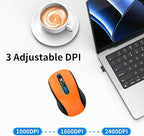 Wireless Mouse Ergonomic, Side Buttons Mouse, 2400 DPI, Silent and Anti Slip Roller Cordless Mice, 2.4Ghz with USB Receiver, 6 Buttons, Suitable for Laptop PC Chromebook and Windows 11/10/7 - Orange